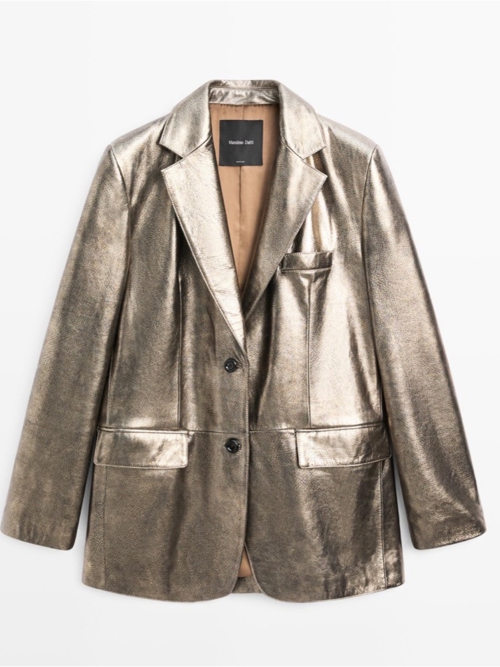 Massimo Dutti Metallic Nappa Bronze Genuine Leather Blazer Classic Blazer Size S
